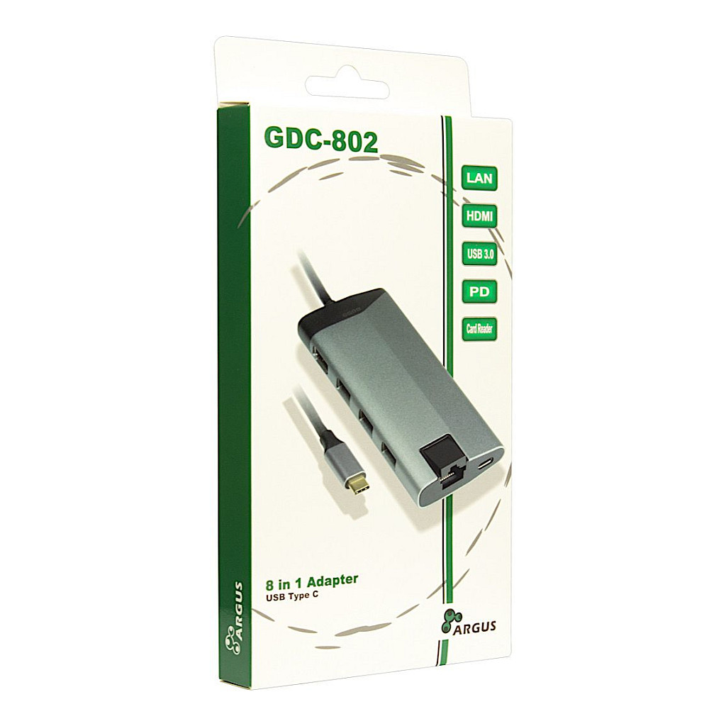 Docking Station Inter-Tech Argus GDC-802 / USB-C 3.2 Gen 1 / HDMI 4K 30Hz / 3x USB-A 3.0 / Gigabit Ethernet / SD & MicroSD / USB-C PD 100W – Argjend - 5