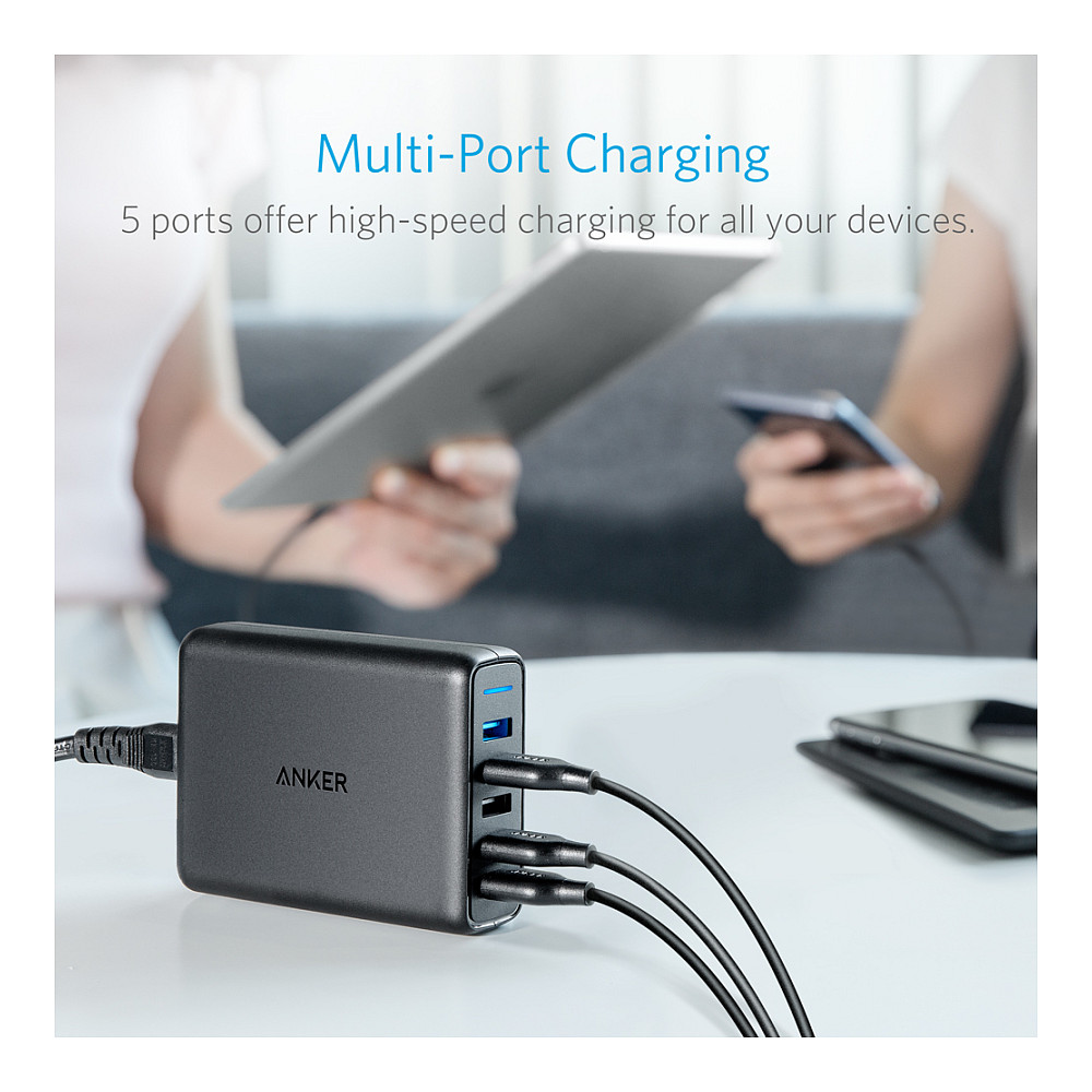 Adapter Anker PowerPort Speed 5 / 5x USB-A / Quick Charge 3.0 / 63W - Zezë - 4