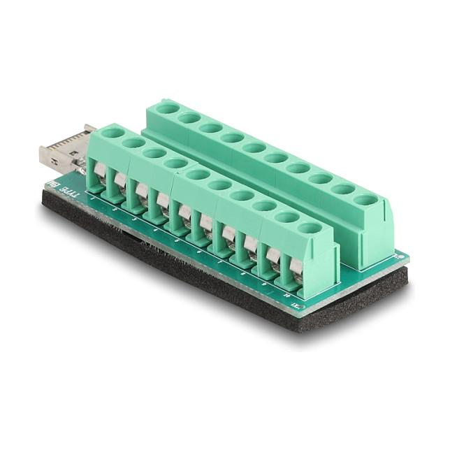 Adapter USB DeLOCK 67188 / USB 10 Gbps / Type-E Key A Mashkull në Terminal Block 20-Pin / 5 mm - Gjelbër - 2