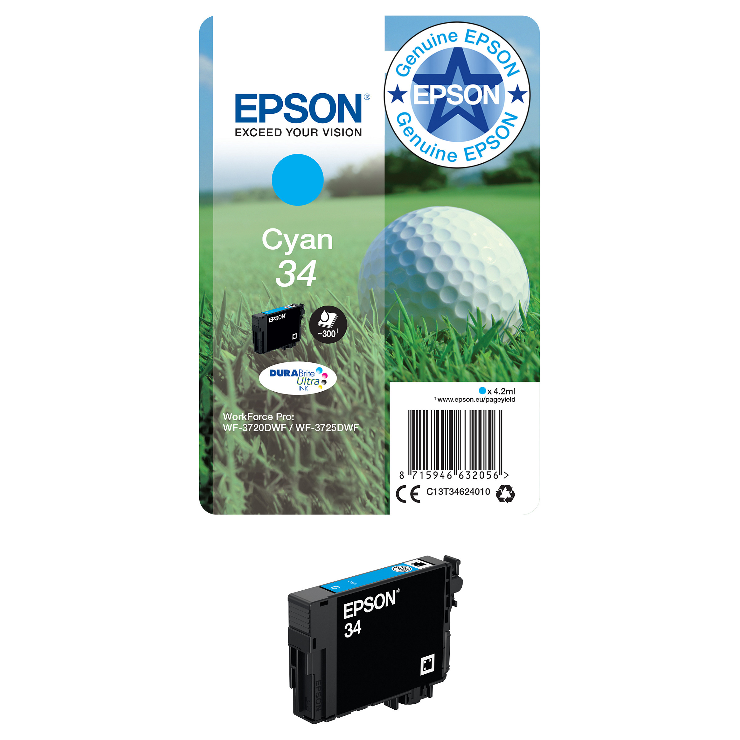 INK Epson C13T34624010 Cyan Ink Cartridge Original / DURABrite Ultra / For Epson WorkForce Printers - 2