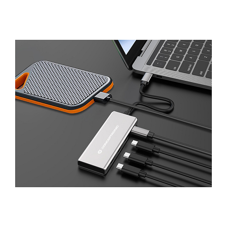 Hub Udhëtimi CONCEPTRONIC 4-në-1 USB-C në 3xUSB-C 100W PD - Hiri - 3