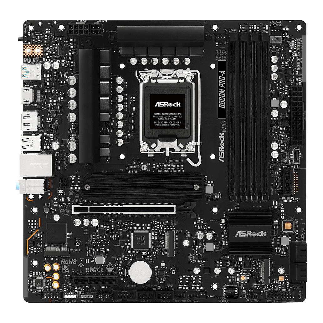Pllakë Amë ASRock B860M Pro-A, LGA1851, B860, DDR5, mATX, 4× DIMM, 3× M.2, PCIe 5.0, 2.5GbE LAN, Zezë - 1