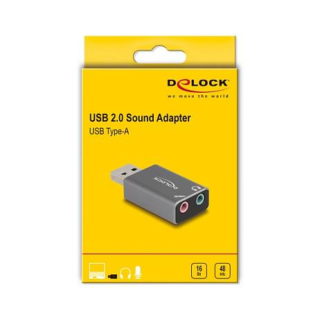 Karta e Zërit USB DeLOCK 66633 / USB 2.0 Type-A / 2× Jack 3.5 mm / Mikrofon + Altoparlant / 16 Bit / 48 kHz - Gri - 4