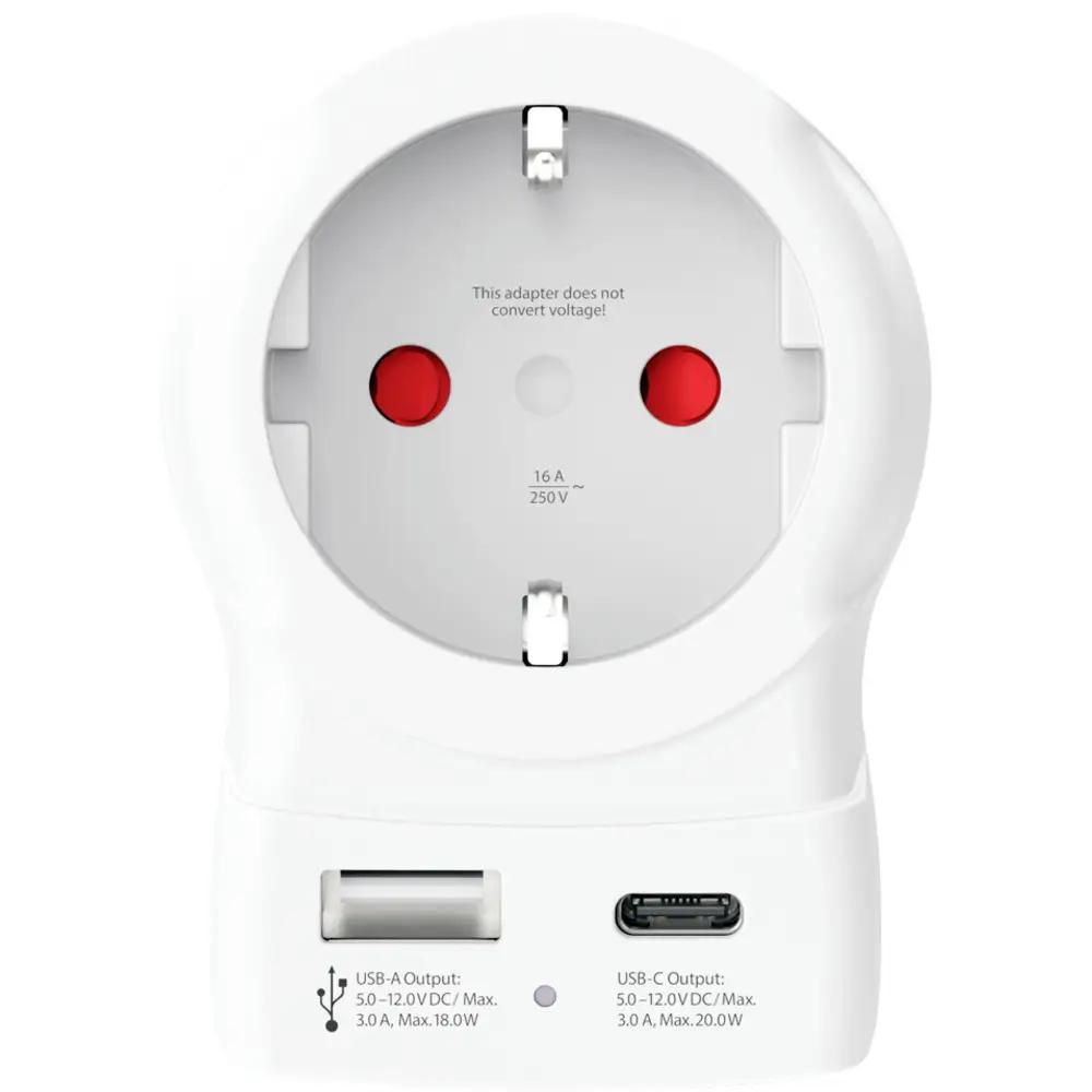 Adapter Udhëtimi SKROSS Europe to US USB AC20PD / 1x USB-C PD 20W / 1x USB-A / Type C, E & F në Type B / 2 & 3-Pin / 100-250V / 16A – Bardhë - 1