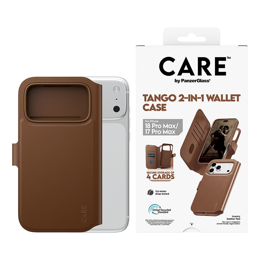 Aksesorë për telefon PanzerGlass CARE Tango 2-in-1 Wallet / iPhone 17 Pro Max / iPhone 18 Pro Max / MagSafe / Deri 4 Karta / RFID / Mbrojtje 2.4m - Kafe - 2
