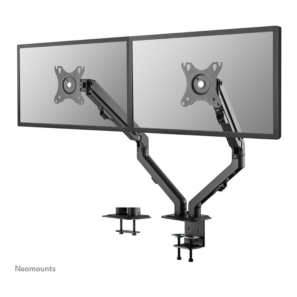 Mbajtëse për Monitor Neomounts FPMA-D650DBLACK / 2 Monitorë / 17"-27" / 7kg për Monitor / Coil Spring / Clamp-Grommet / Tilt +90° deri -45° / Swivel 180° / Rotacion 360° - Zezë