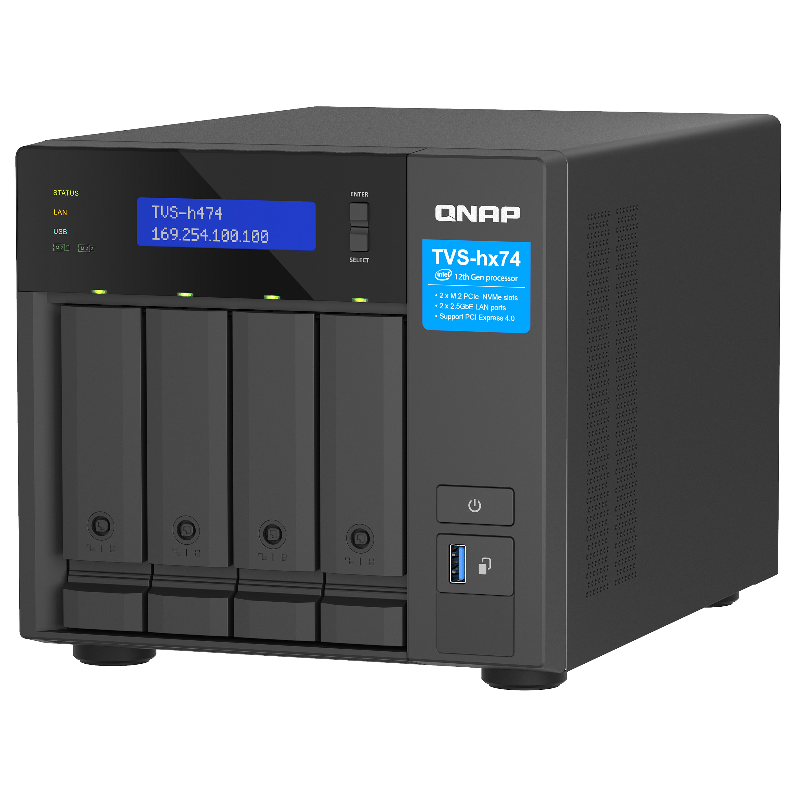 NAS QNAP TVS‑H474‑PT‑8G 4‑Bay QuTS hero / Intel Pentium Gold G7400 (up to 3.7GHz) / 8GB - 5