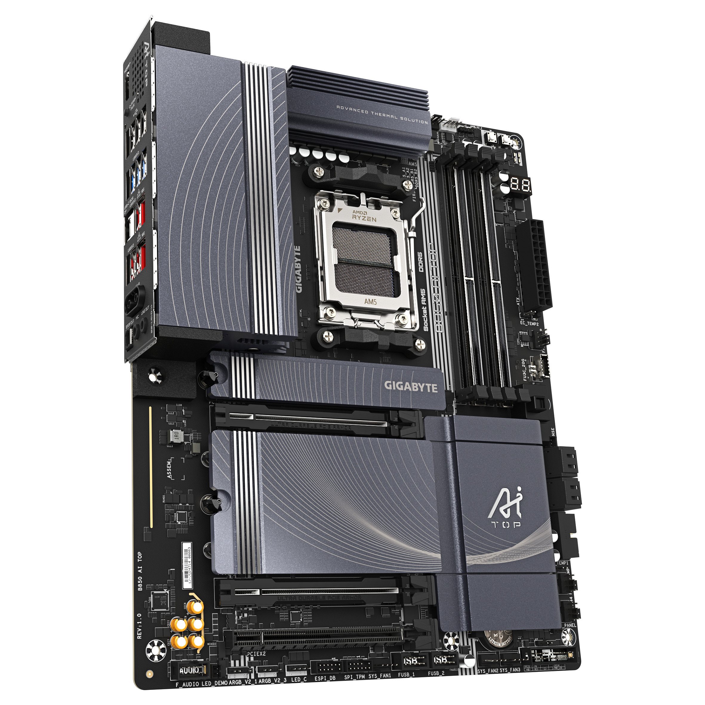 Pllakë Amë GIGABYTE B850 AI TOP / AMD AM5 / B850 / DDR5 / ATX / Wi-Fi 7 / 10GbE LAN - 3
