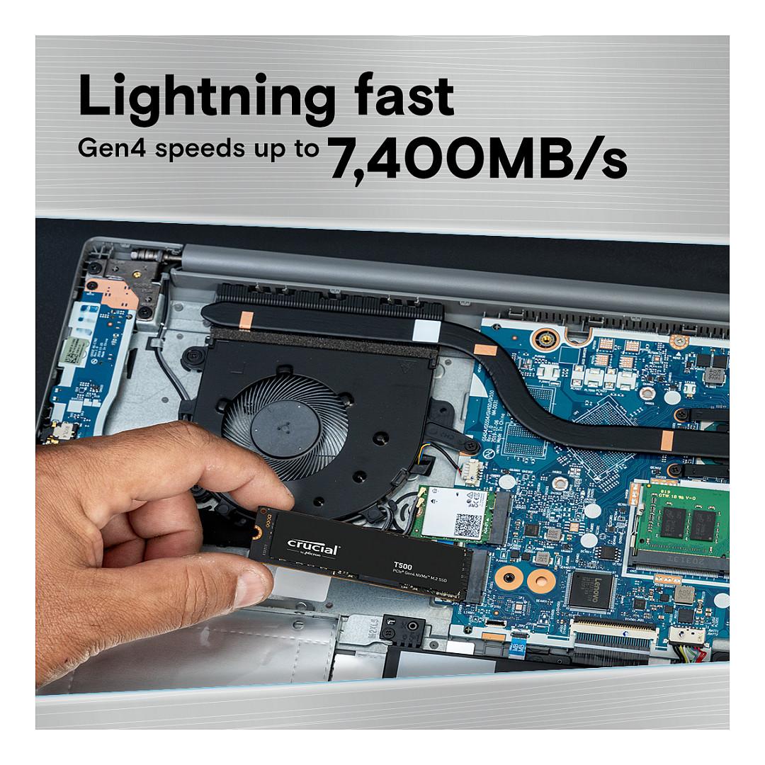 SSD e Brendshme Crucial T500, 500GB, M.2 2280, PCIe 4.0 x4, NVMe, 7200MB/s Read, 5700MB/s Write, 3D TLC NAND - 2