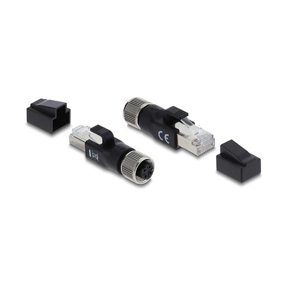 Adapter për Rrjet DeLOCK 90832, M12 D-Koduar 4-Pin Femër në RJ-45 Mashkull, Cat.5e, IP67 – Zezë - 2