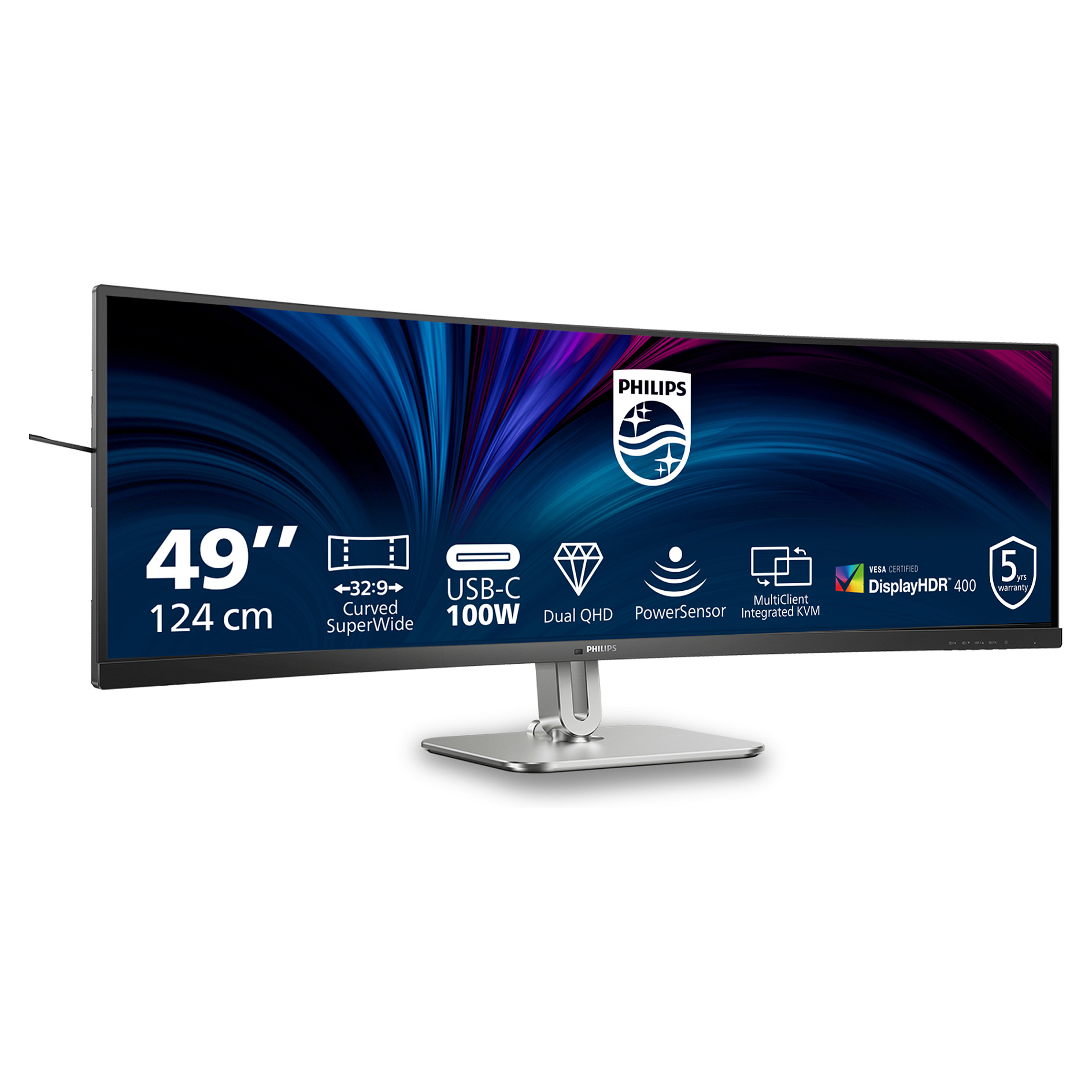 Monitor Philips 49B2U5900C/00 / 49"/ Dual QHD VA LCD Curved / 75Hz / 4ms / HDMI+DP+USB-C -Zezë/Argjendi - 2