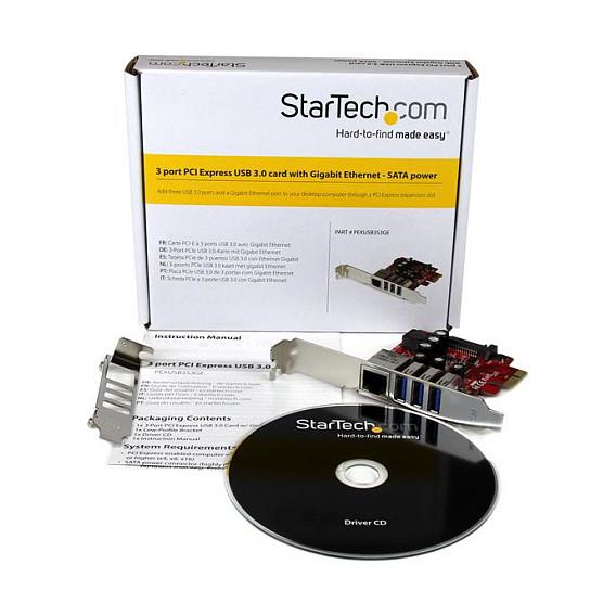 Kartë Zgjerimi StarTech.com PEXUSB3S3GE, 3x USB 3.2 Gen 1, 1x RJ45 Gigabit Ethernet, PCIe 2.0 x1 – Kuqe - 5