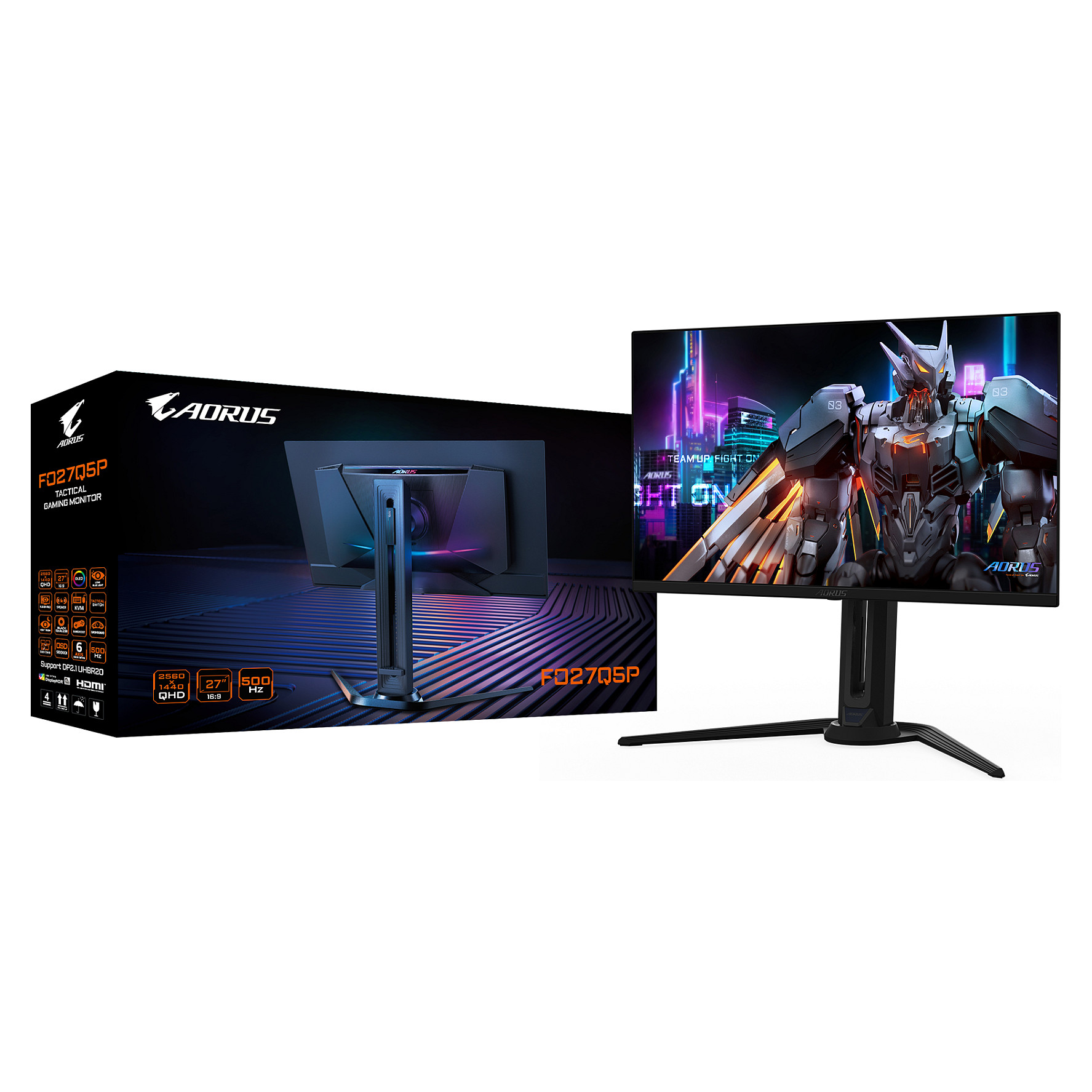 Monitor Gaming GIGABYTE AORUS FO27Q5P / 27"/ Quad HD OLED / QD-OLED / 500 Hz / 0.03 ms / HDMI+USB+DP - Zezë - 7