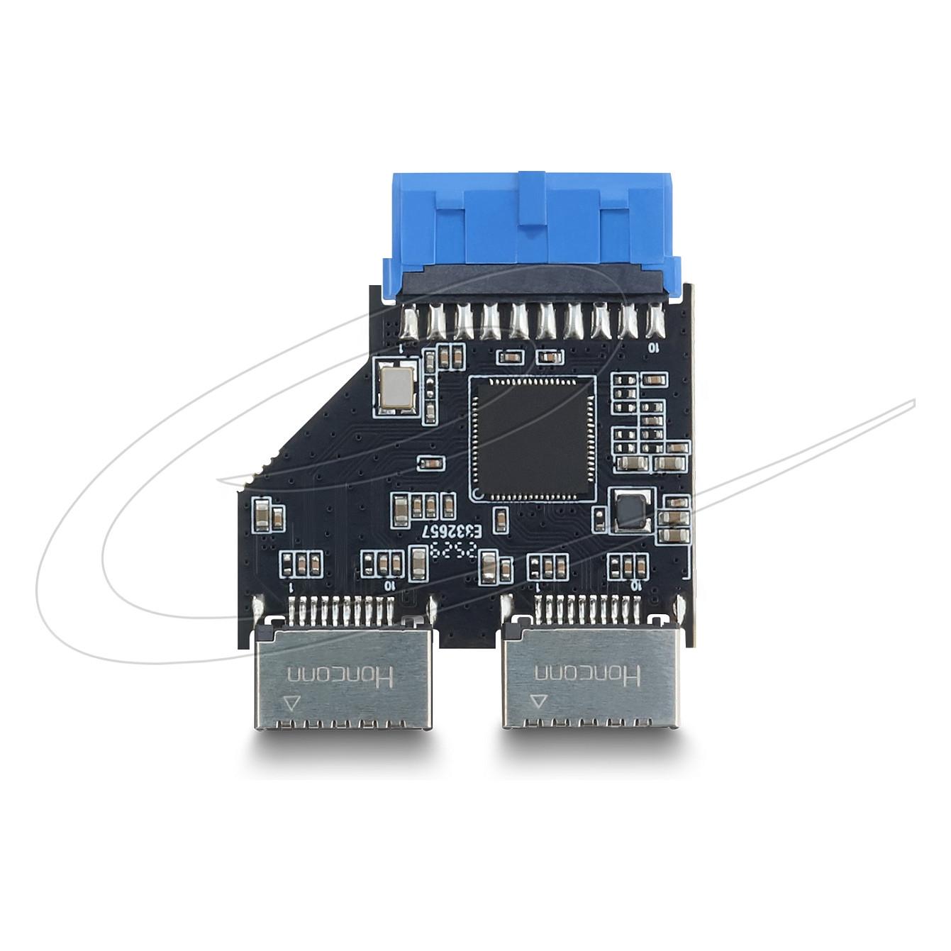 Hub DeLOCK 67342 , USB 5Gbps , 20-pin Header Femër në 2x Type-E Key A Femër , GL3510 , 5V , 0.9A - 2