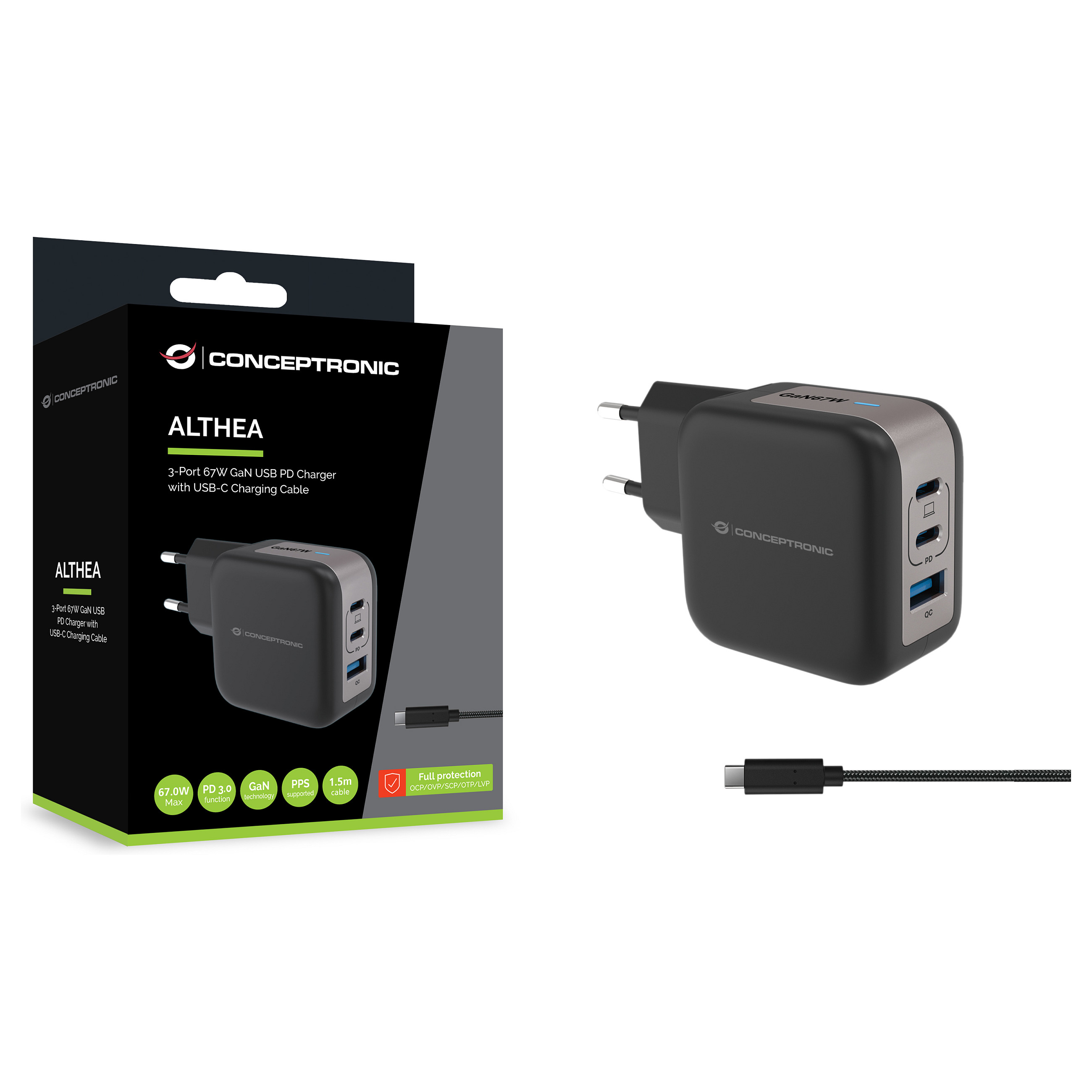 Adapter Conceptronic ALTHEA17B / 67W / 2x USB-C / 1x USB-A / QC 3.0 / PPS - Zezë - 3