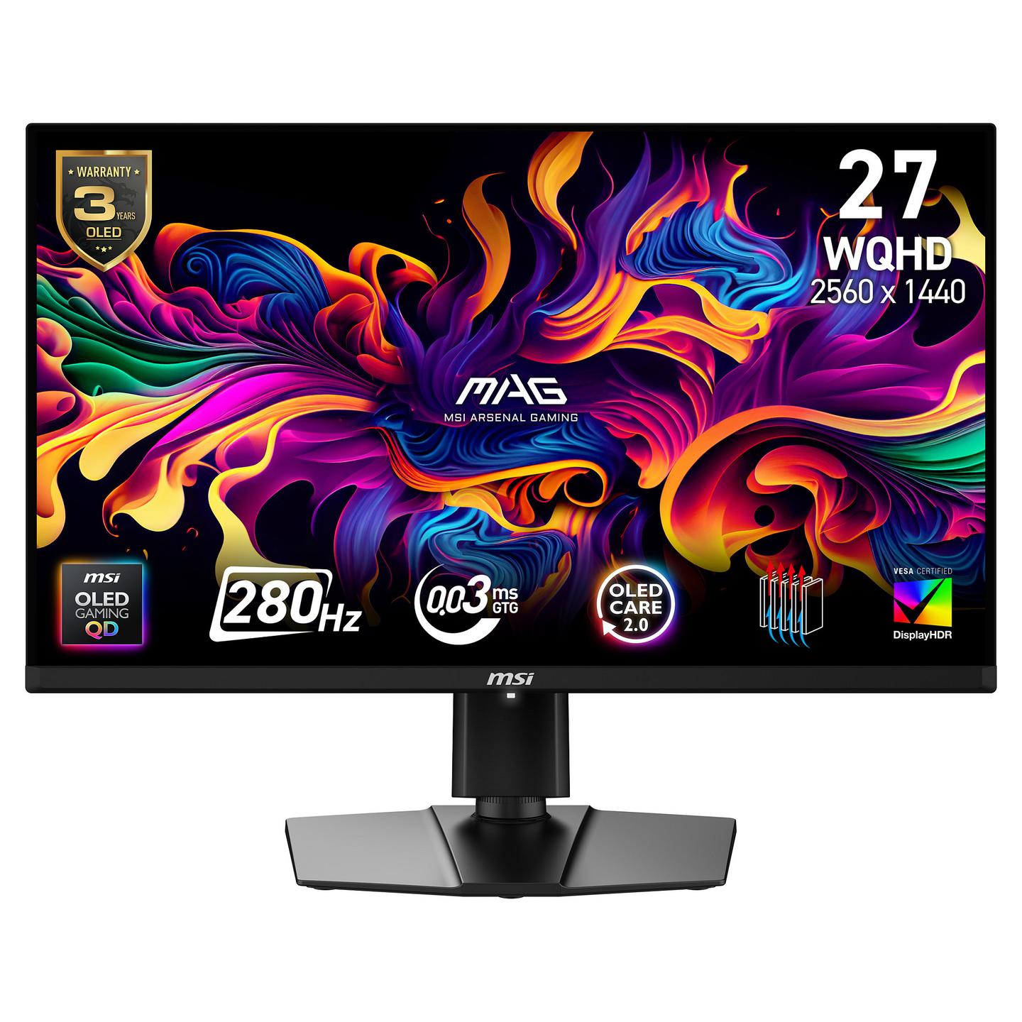 Monitor Gaming MSI MAG 271QP QD-OLED X28 / 26.5" / QHD QD-OLED / 280Hz / 0.03ms / HDMI+DisplayPort+USB-C - Zezë - 1