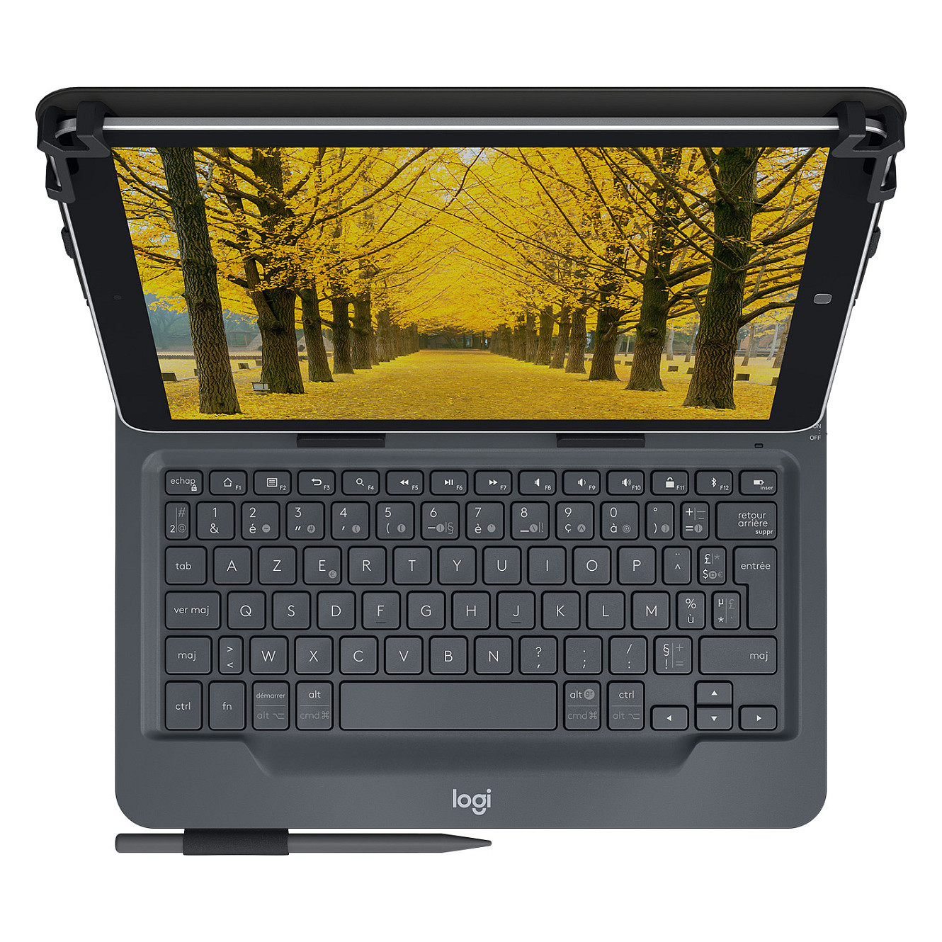 Tastierë për Tablet Logitech Universal Folio / 9–10" / Bluetooth 3.0 / AZERTY (FR) / 78 Taste / 4-Pikësh Grip / Mbajtëse Stilolapsi – Zezë