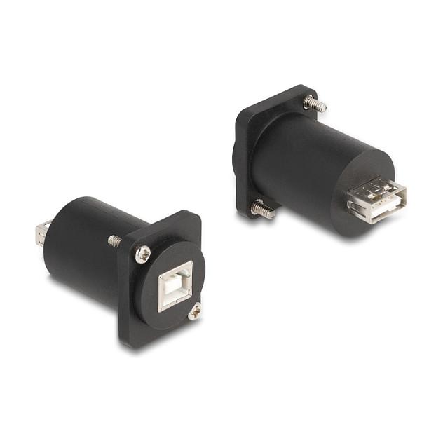 Modul USB DeLOCK 88110, USB 2.0 Type-B Femër në Type-A Femër, Montim D-Type – Zezë - 1