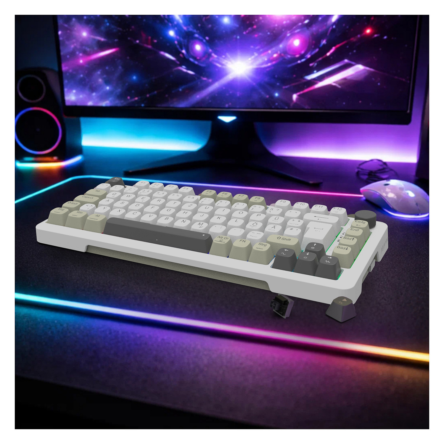Tastierë Gaming Inca IKG-455 / Wired & Wireless / QWERTY / Mekanike / RGB LED / USB + RF Wireless + Bluetooth - Bardhë - 3