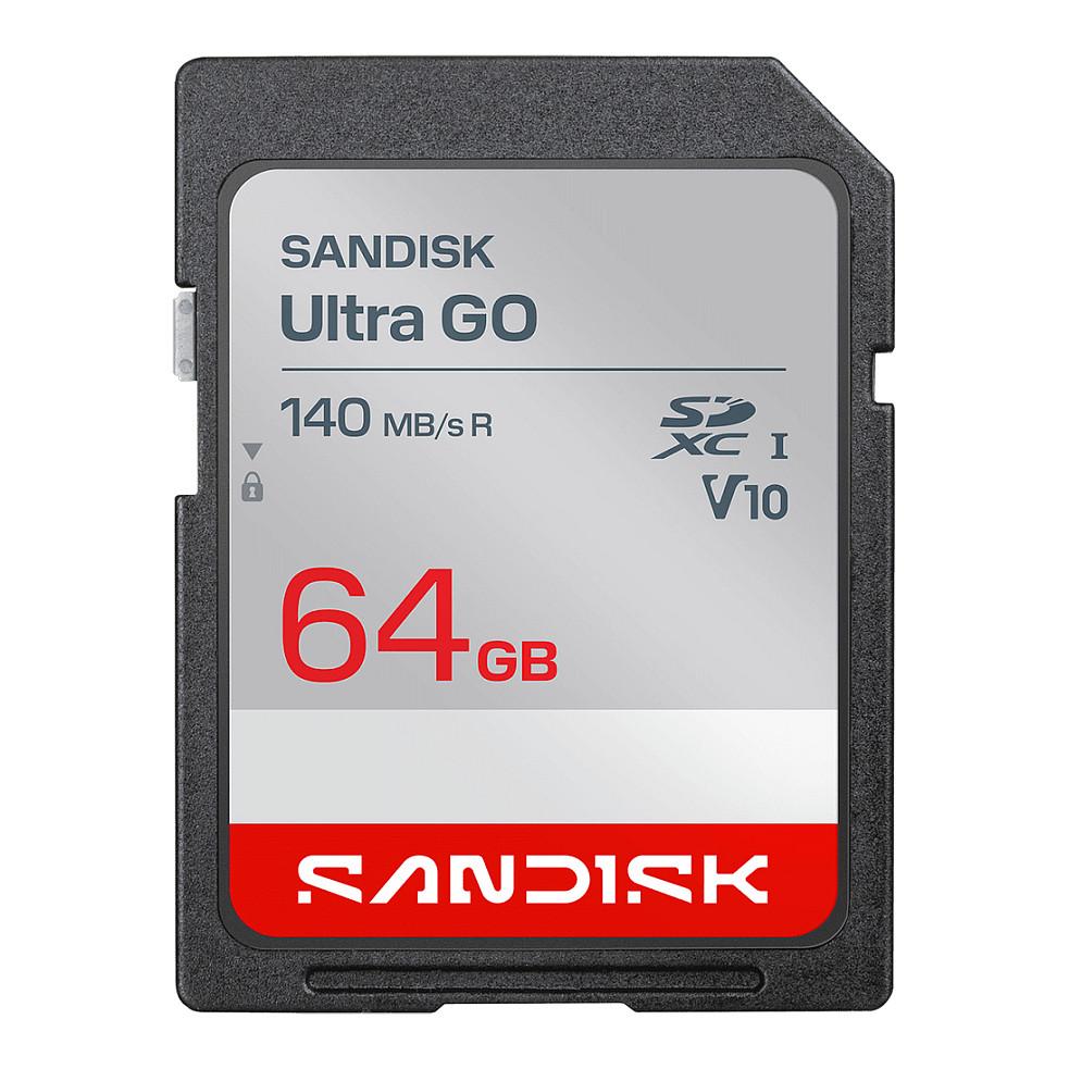 Kartë Memorie SD SanDisk Ultra GO, 64GB, SDXC, UHS-I, U1, V10, 140MB/s Read - Zezë/Gri/Kuqe