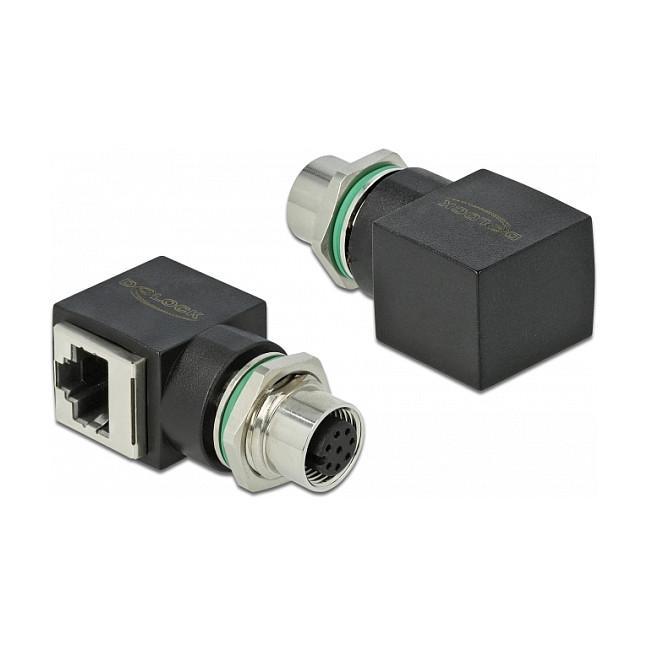 Adapter për Rrjet DeLOCK 66314, M12 A-koduar 8-pin Femër në RJ45 Femër, Cat.6A, 90° - Zezë - 1