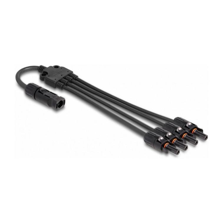 Kabllo Splitter Solare DeLOCK 88226, 1x DL4 mashkull në 4x DL4 femër, 50cm, IP67, 1000V - Zezë