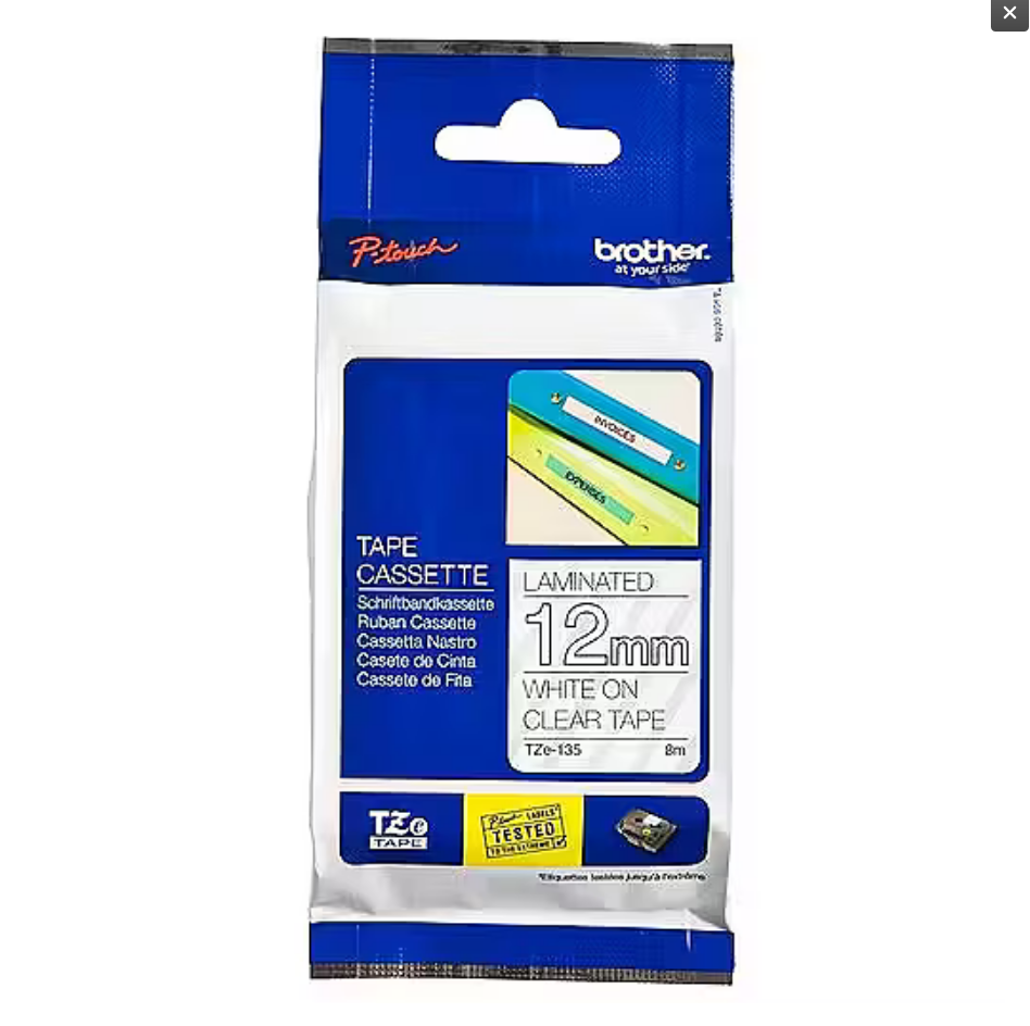 Shirit për Printer 3D Brother Colour Ribbon TZE-135 / TZE135 - Bardhë mbi Transparente