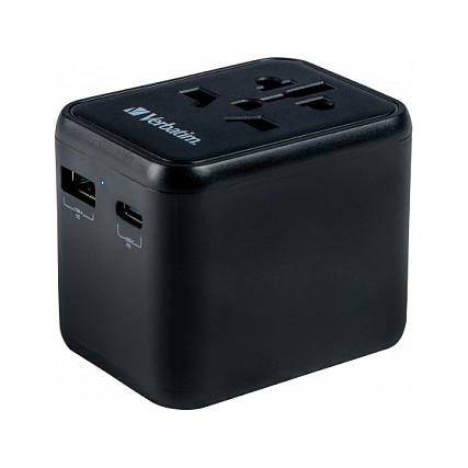 Adapter Verbatim 49544, Universal Udhëtimi, USB-C PD 20W, USB-A QC 3.0 18W, 100–250V - Zezë - 9