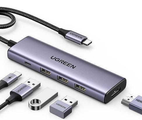 Docking Station UGREEN 15596 / 5-në-1 / HDMI 2.0 / 4K@30Hz / 3× USB-A 5Gbps / USB-C PD 100W – Gri