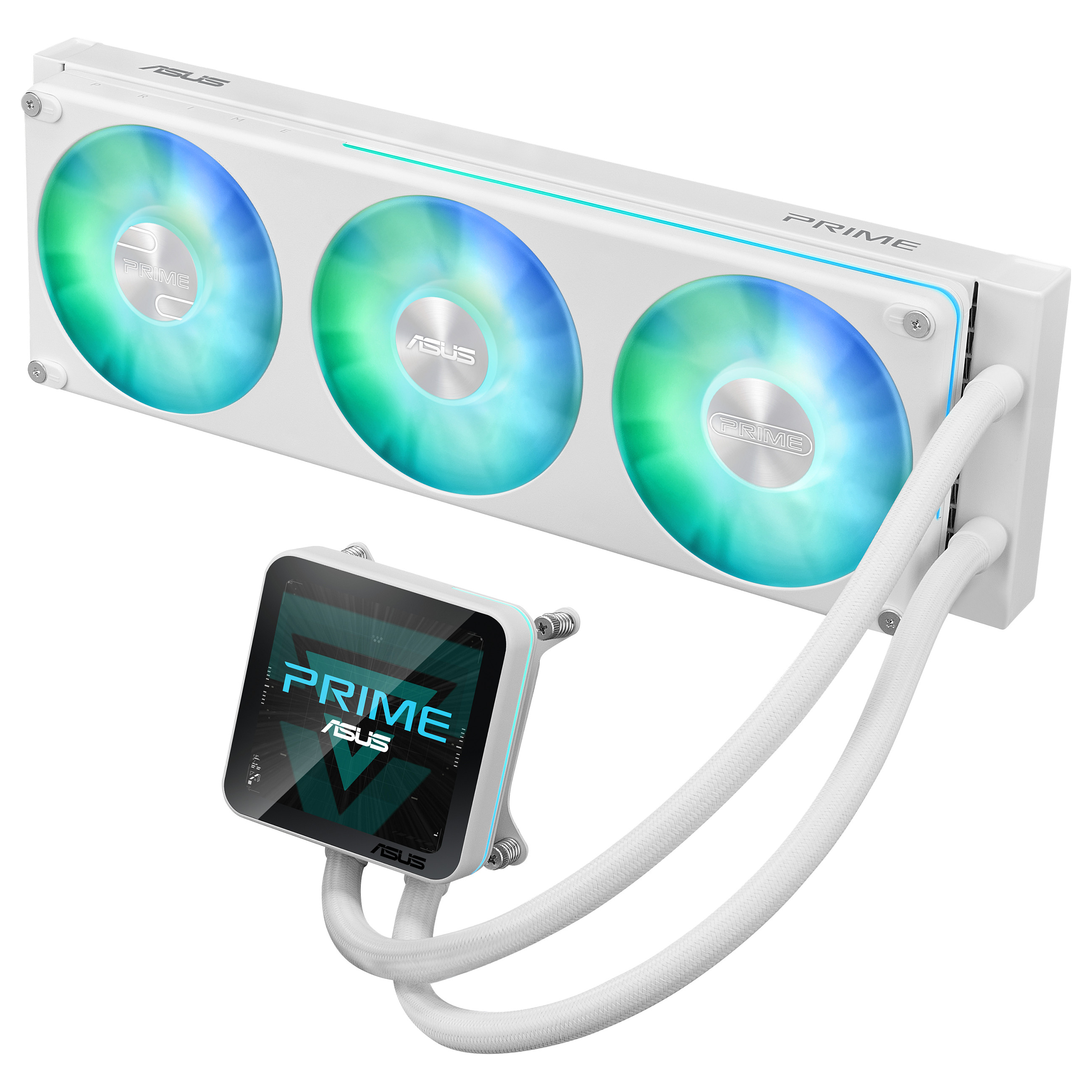 Ftohës për Procesor ASUS Prime LC II 360 ARGB LCD / AIO / 360mm / 3×120mm PWM Fan / ARGB / 3.95" IPS LCD / AM4/AM5 / LGA1700/1851 – Bardhë