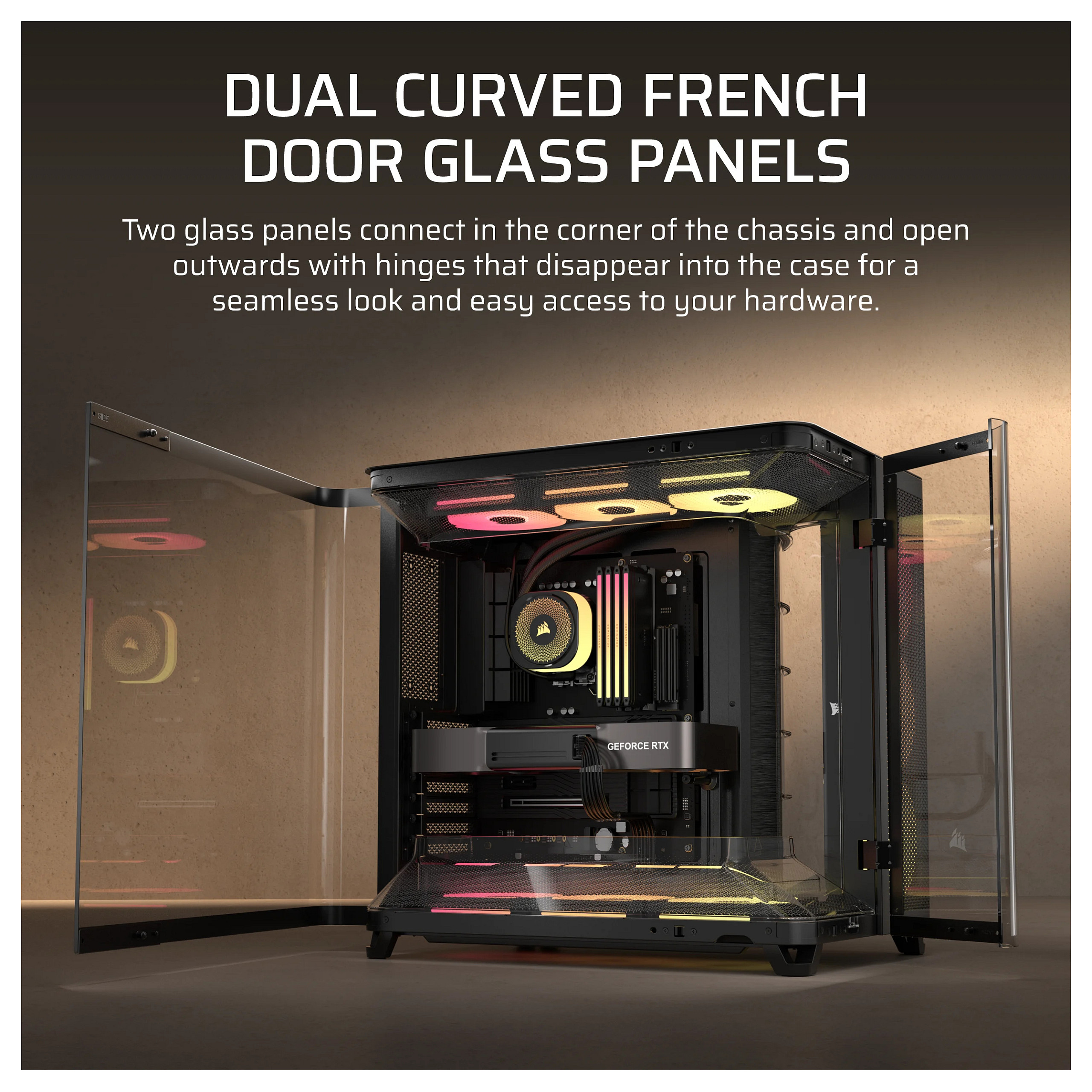 Kasë PC Corsair AIR 5400 LX-R RGB iCUE LINK / Midi Tower / E-ATX + ATX / 3x 120mm LX-R RGB Fan / Tempered Glass - Zezë - 7