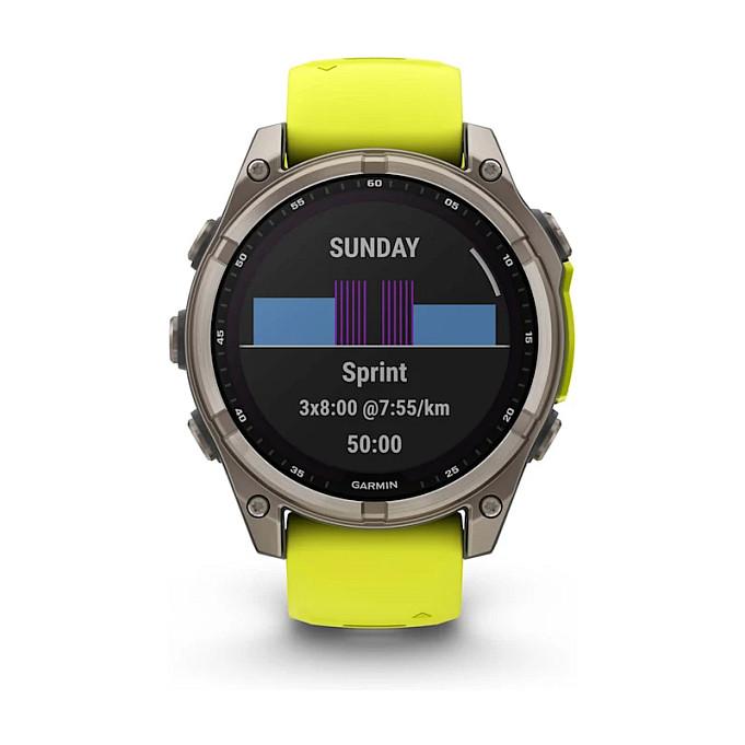 Orë e mençur Garmin fēnix 8 Solar Sapphire, 47mm, MIP 1.3", GPS Multi-Band, 32GB, Titanium - Verdhë/Hiri - 4
