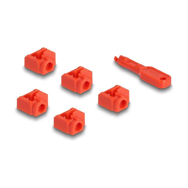 Bllokues Portash DeLOCK 20928, RJ-45 Femër, Set 10 Copë me Vegël Kyçëse - Kuq