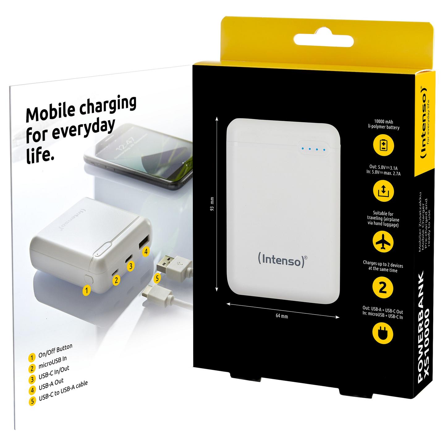 Powerbank Intenso XS10000, 10000 mAh, LiPo, USB-A, USB-C - Bardhë - 3