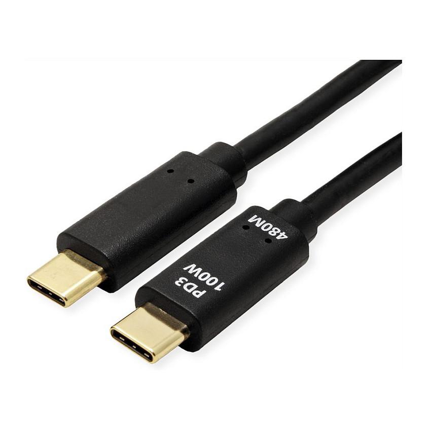 Kabllo USB VALUE 11.99.8309, USB 2.0 Type-C në Type-C, 480 Mbps, 100 W, 2 m - Zezë