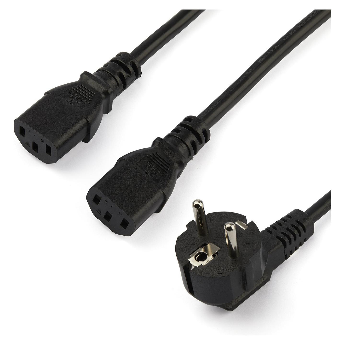 Kabllo për Furnizim me Energji StarTech.com PXT101YEU2M / CEE 7/7 - 2x C13 / 18 AWG / 250 V / 10 A / 2m - Zezë