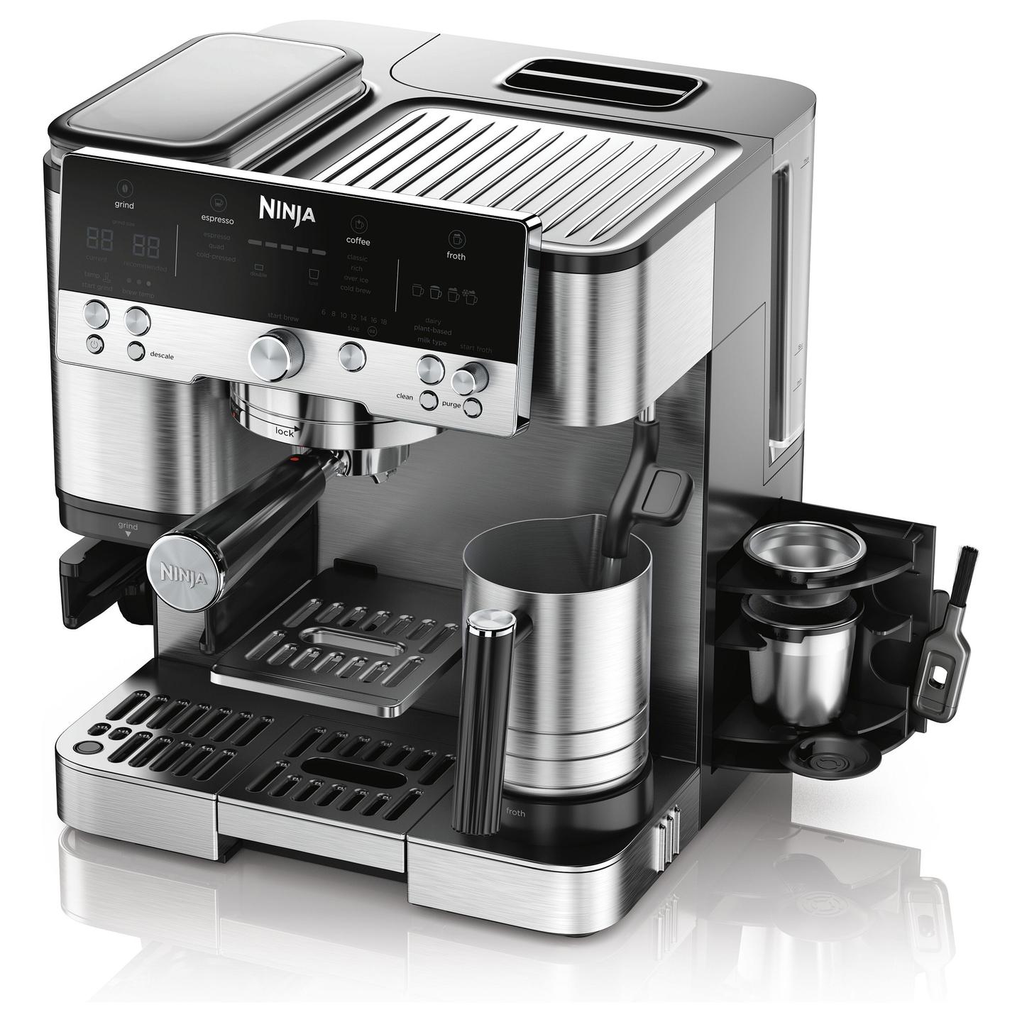 Aparat për Kafe Ninja Luxe Café Premier ES601EU, 1650 W, 2 L, Mulli i Integruar, Espresso dhe Cold Brew - Argjend/Zezë