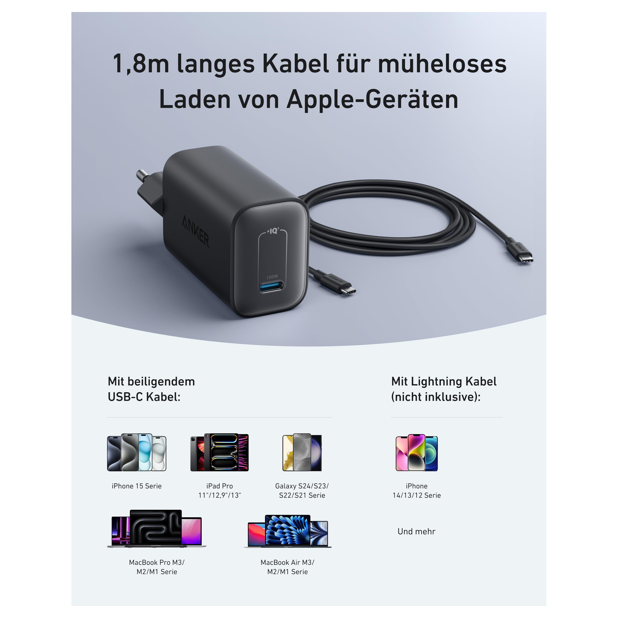Karikues Anker Nano B2679G11 / 100W / GaN / USB-C + Kabllo USB-C 1.8m – Zezë - 2