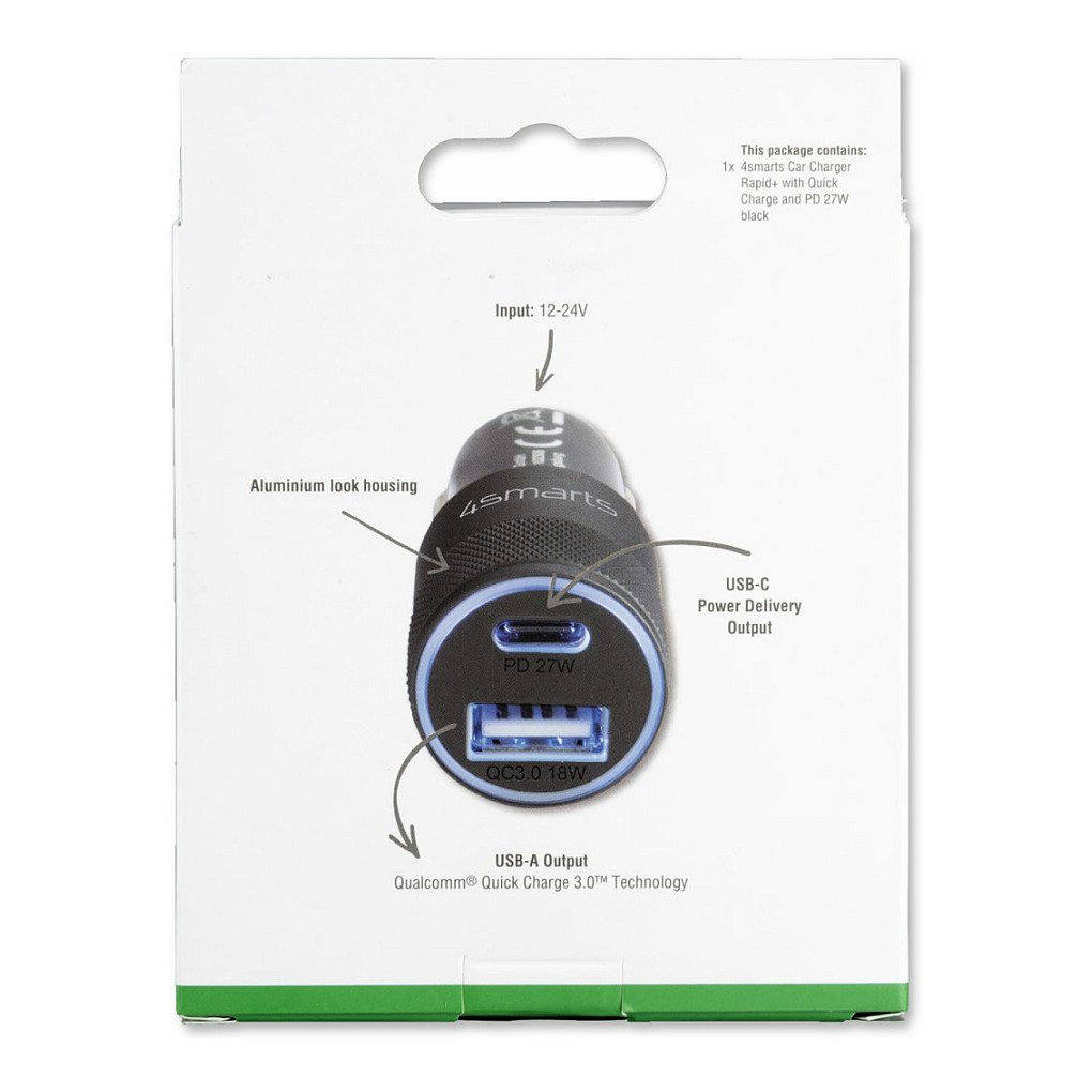 Adapter telefoni për veturë Car Charger 4smarts Rapid+ Quick Charge & PD 27W - Zezë - 5