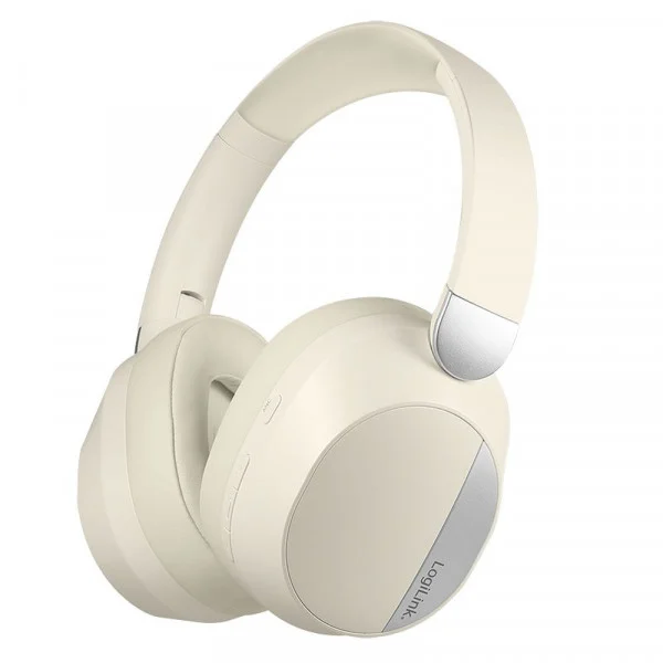 Kufje pa kabllo LogiLink BT0071C / Over-Ear / Bluetooth 6.0 / ANC / 40 mm / 15 orë / 3.5 mm AUX – Krem 