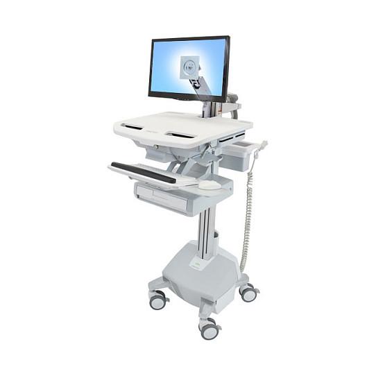 Karrocë për Monitor Ergotron StyleView SV44-1212-2, deri 24", 15kg, Rregullim Lartësie 68cm, Tabaka Tastiere, 1 Sirtar, 4 Rrota - Hiri/Bardhë