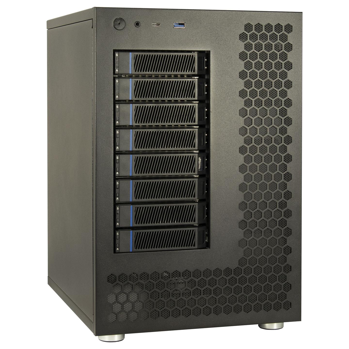 Kasë NAS Inter-Tech NAS-8, 8x HDD/SSD 2.5"/3.5", 2x USB-A 3.2 Gen 1, USB-C 3.2 Gen 1, 2x Ventilatorë 120mm - Zezë