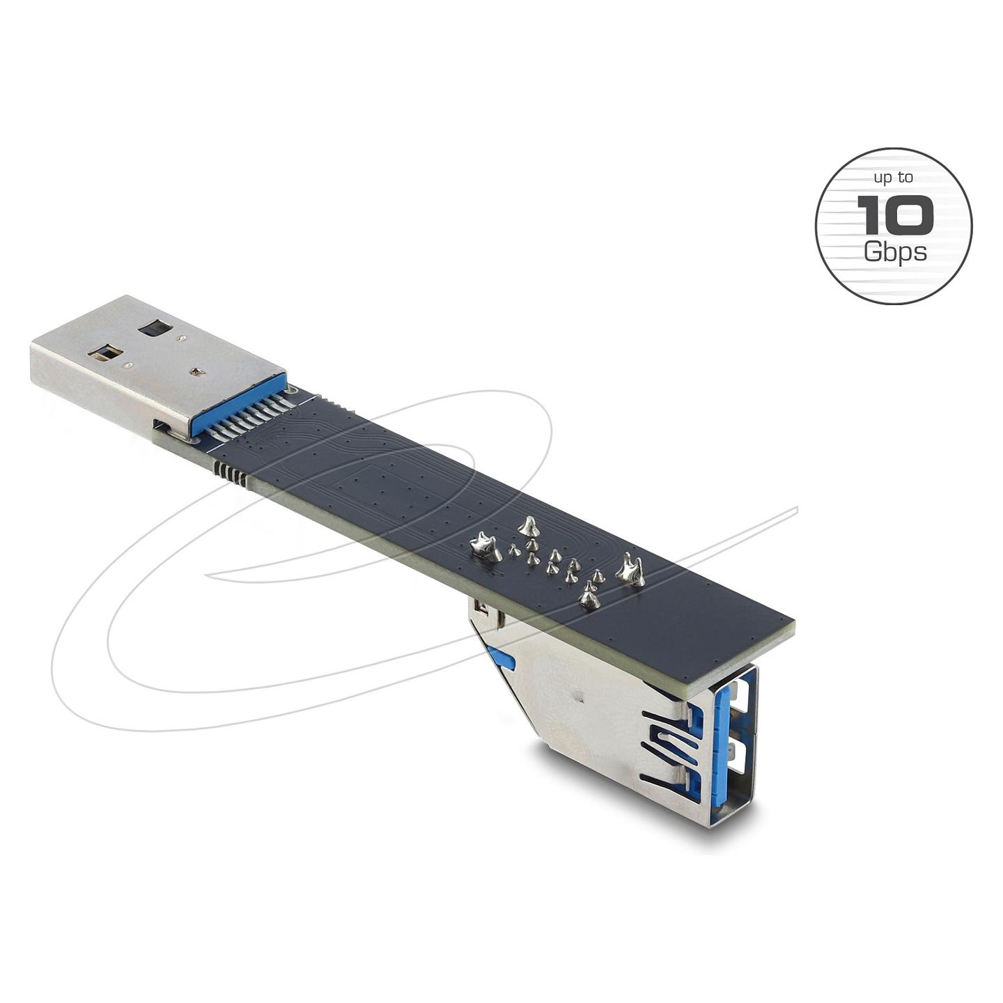 Adapter USB DeLOCK 67422, USB-A Femër në USB-A Mashkull, USB 10Gbps, 90°, 76.5mm - Zezë, Argjend - 1