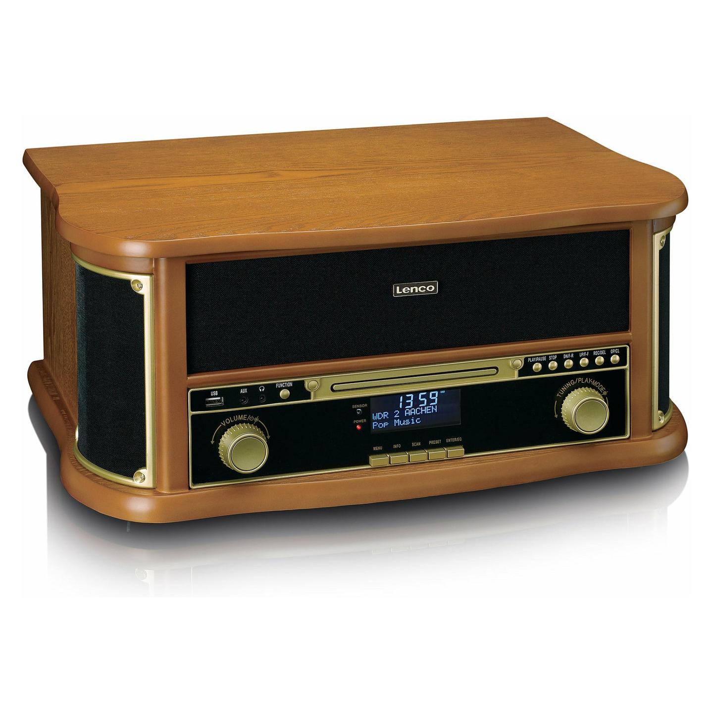 Gramafon Lenco TCD-2571WD, CD Player, Radio DAB, FM, Bluetooth, Fuqi RMS 10 W, Ekran LCD - Ngjyrë kafe - 2