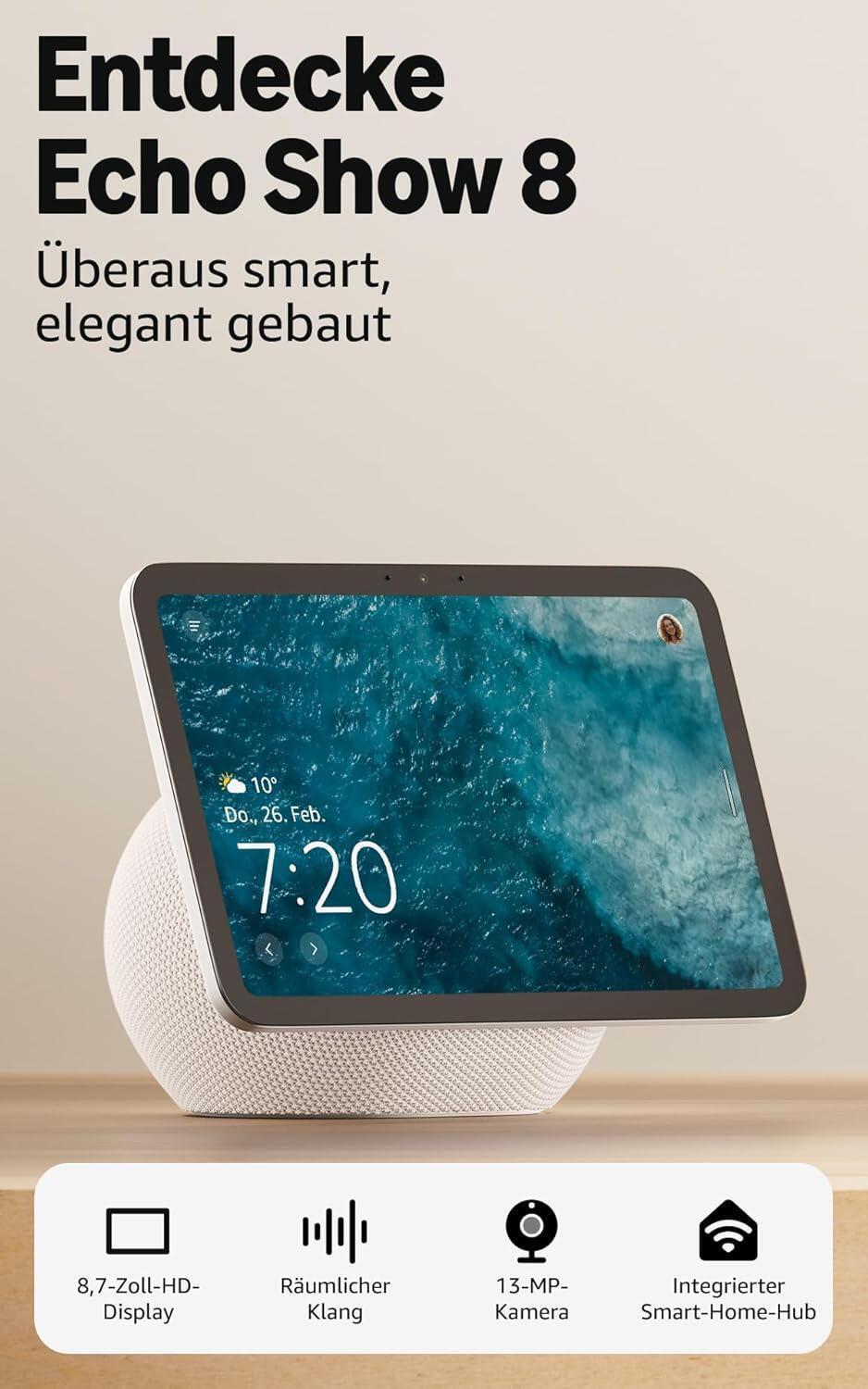 Pajisje Komanduese Elektrike Amazon Echo Show 8 / 8.7" / HD / Alexa / Wi-Fi 6 / 13MP – Bardhë - 2