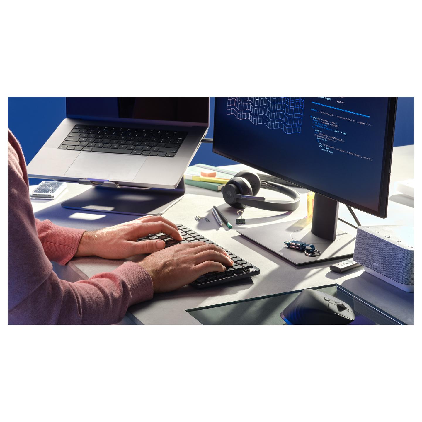 Tastierë pa kabllo Logitech MX Mechanical Mini / US International / Mini / Mekanike / Clicky / Low-Profile / Bluetooth + Logi Bolt / Ndriçim LED – Gri - 7