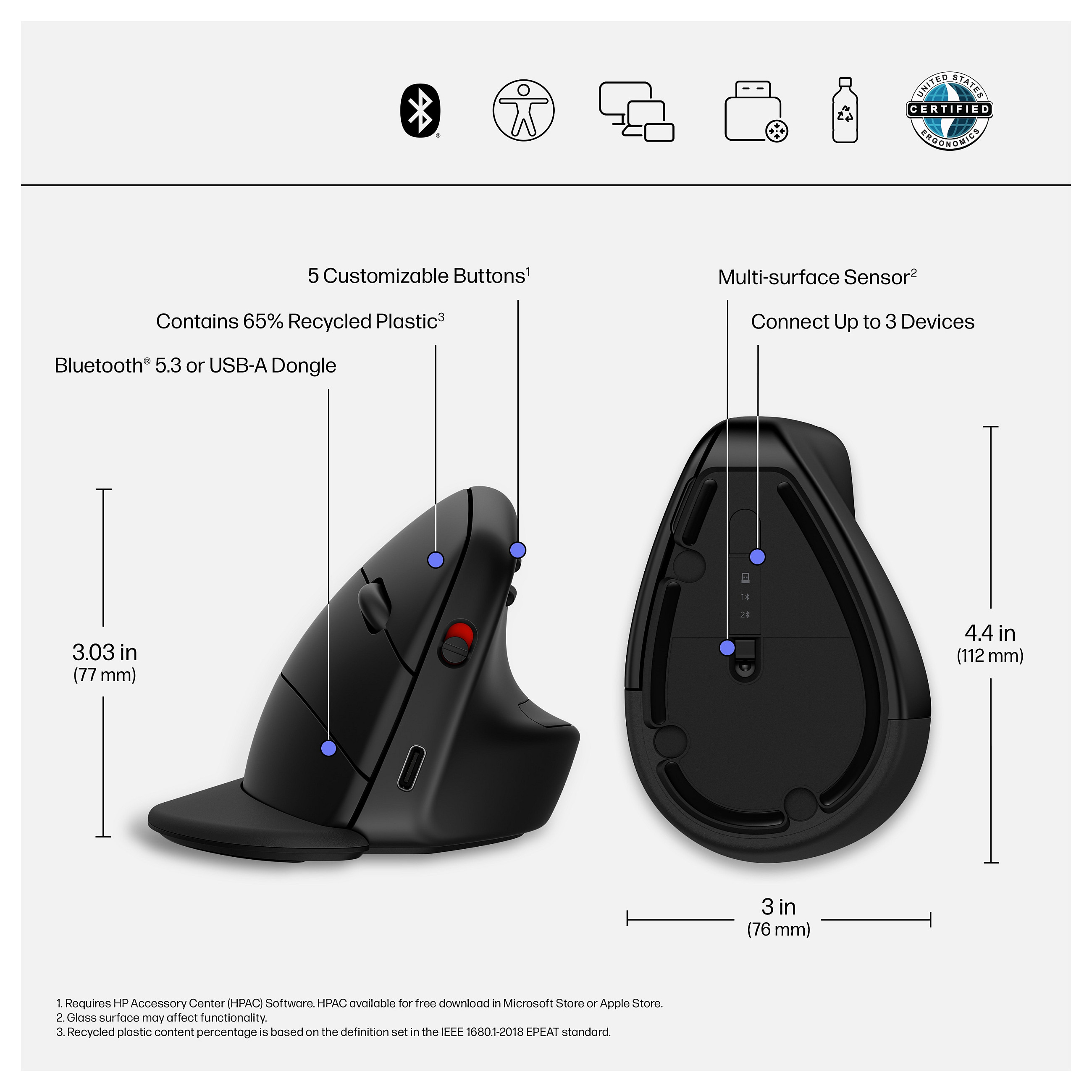Maus pa kabllo HP 920 Ergo Vertical Wireless Mouse – Zezë - 11