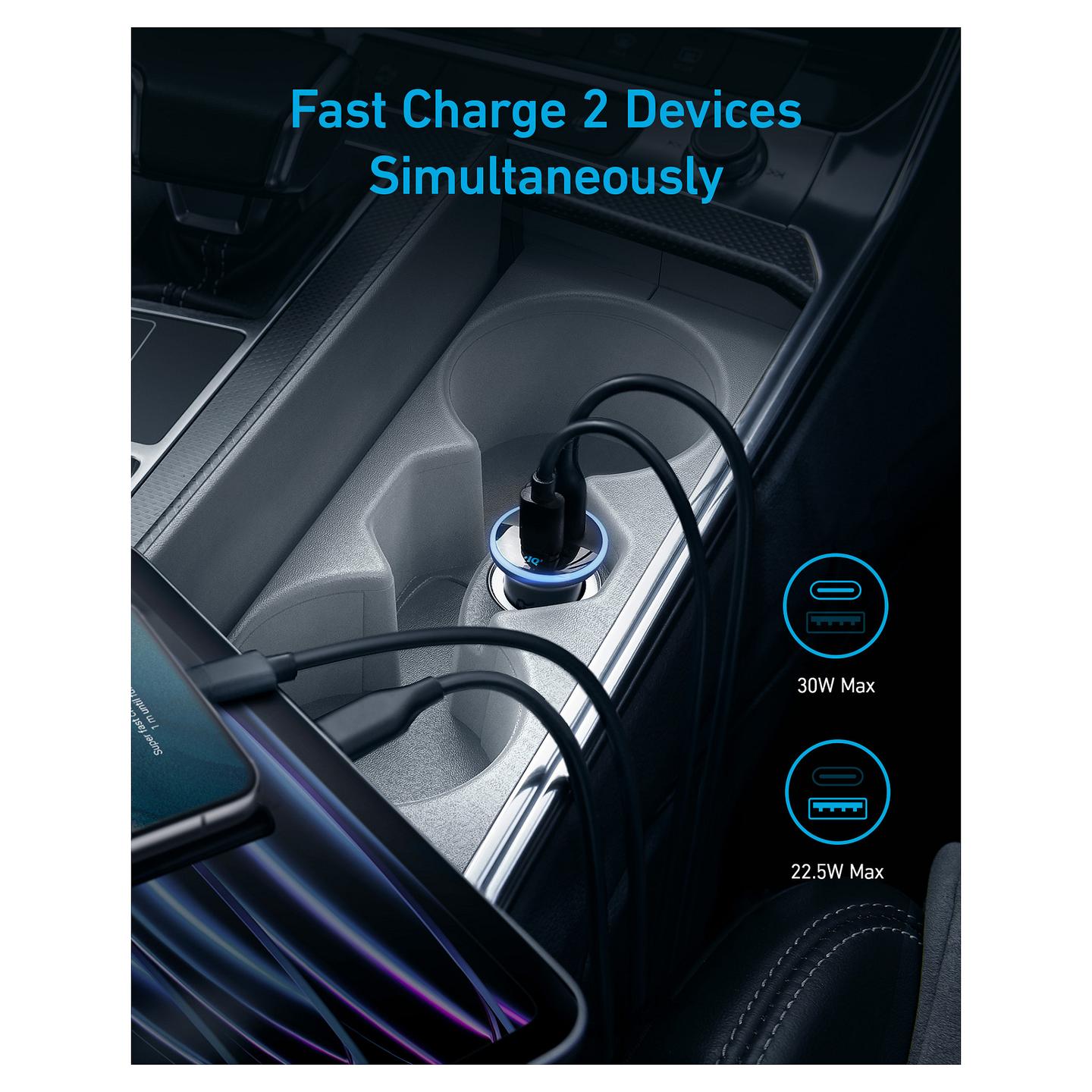 Adapter telefoni për veturë Anker 323, A2735G11, USB-C 30W, USB-A 22.5W, 52.5W - Zezë - 4
