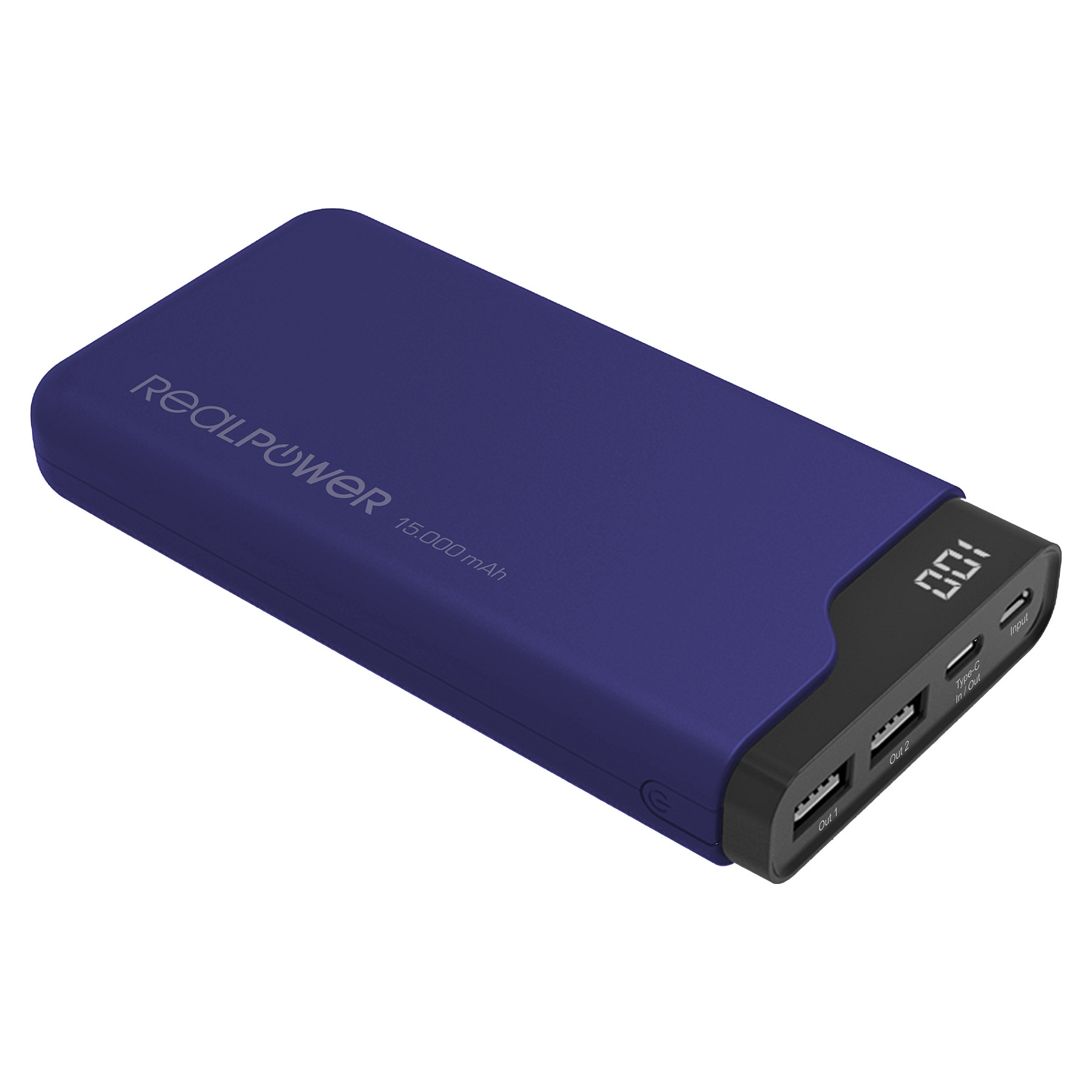 Powerbank RealPower PB-15000C / 15000mAh / Display / Micro-USB – Blu