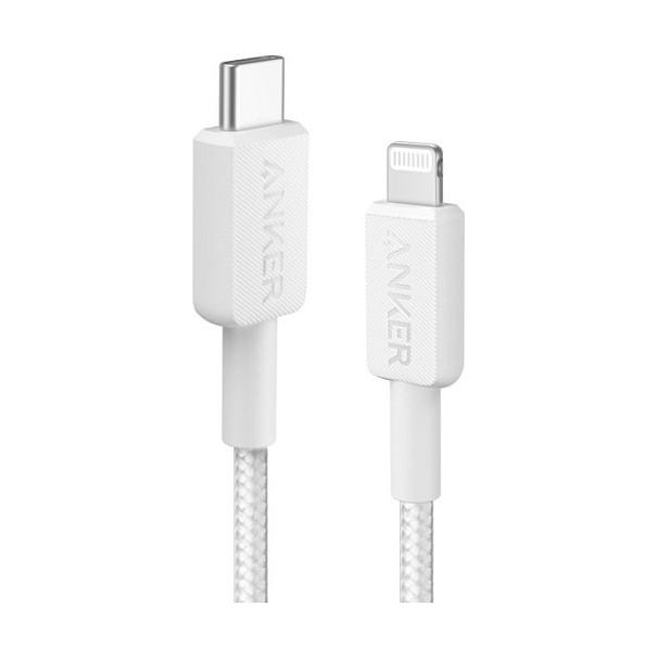 Kabllo USB Anker 322 A81B5G21, USB-C në Lightning, 0.9m, Nylon i Gërshetuar, MFi, Karikim i Shpejtë – Bardhë